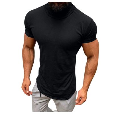 GOKKILRW Mens Fashion Mock Turtleneck T-Shirts Casual Summer Short Sleeve Slim Fit Undershirt Pullover Thermal Solid Tops Black