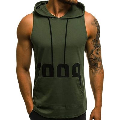 GOKKILRW Mens Workout Hooded Tank Tops Casual Sleeveless Sports Athletic Gym Hoodie Fitness Bodybuilding Cut Off Muscle Shirt Army Green