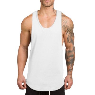 GOKKILRW Mens Workout Tank Tops Cotton Gym Muscle Cut Off Sleeveless T Shirt Bodybuilding Fitness Athletic Sports Vests Tops White