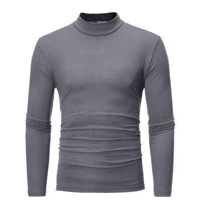 Men's Fashion Mock Turtleneck T-Shirts Casual Summer Long Sleeve Cotton Basic Designed Undershirts Slim Fit Pullover Tops Dark Gray