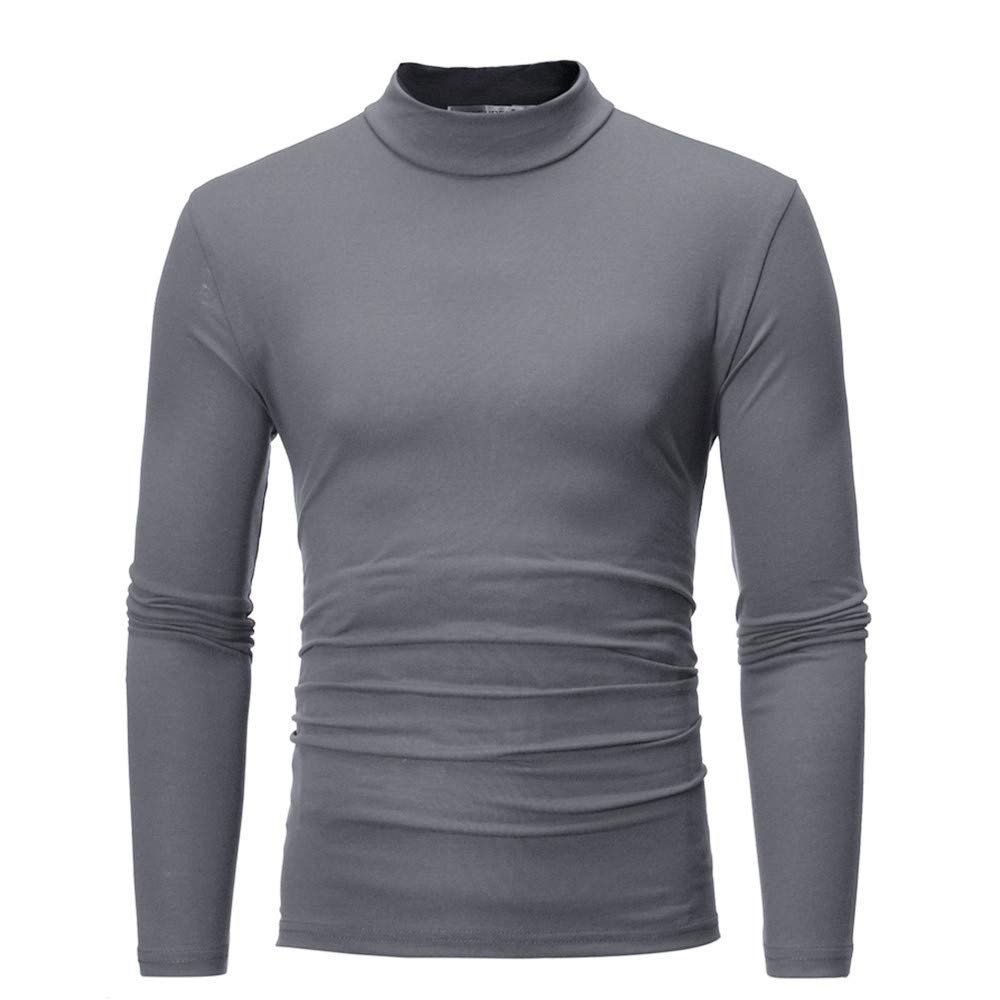 Men's Fashion Mock Turtleneck T-Shirts Casual Summer Long Sleeve Cotton Basic Designed Undershirts Slim Fit Pullover Tops Dark Gray