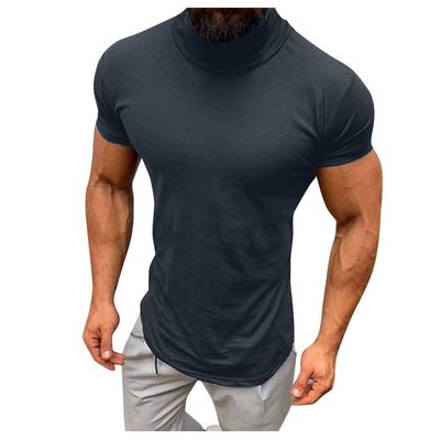 GOKKILRW Mens Fashion Mock Turtleneck T-Shirts Casual Summer Short Sleeve Slim Fit Undershirt Pullover Thermal Solid Tops Grey