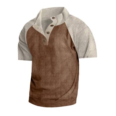 GOKKILRW Mens Corduroy Shirt Casual Summer Lapel Button Up Pullover Mock Neck Short Sleeve Polo Golf Workout Sweat Shirts Brown