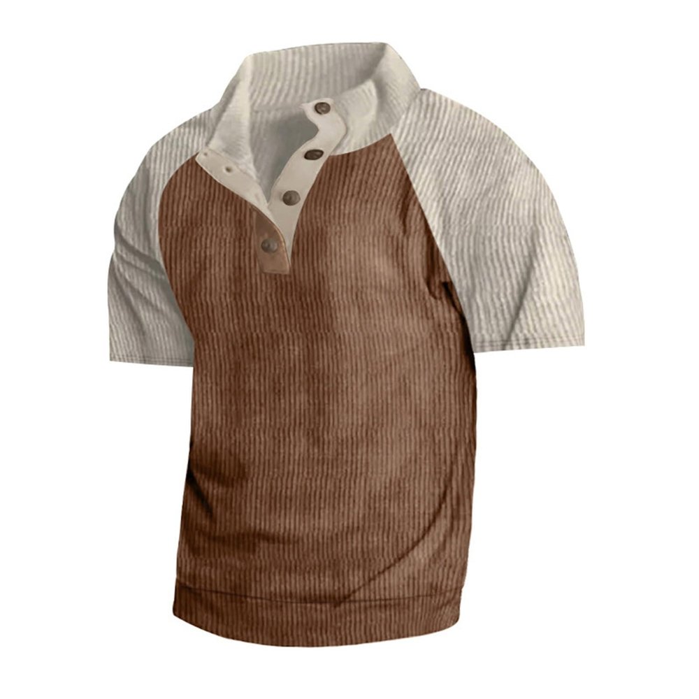 GOKKILRW Mens Corduroy Shirt Casual Summer Lapel Button Up Pullover Mock Neck Short Sleeve Polo Golf Workout Sweat Shirts Brown