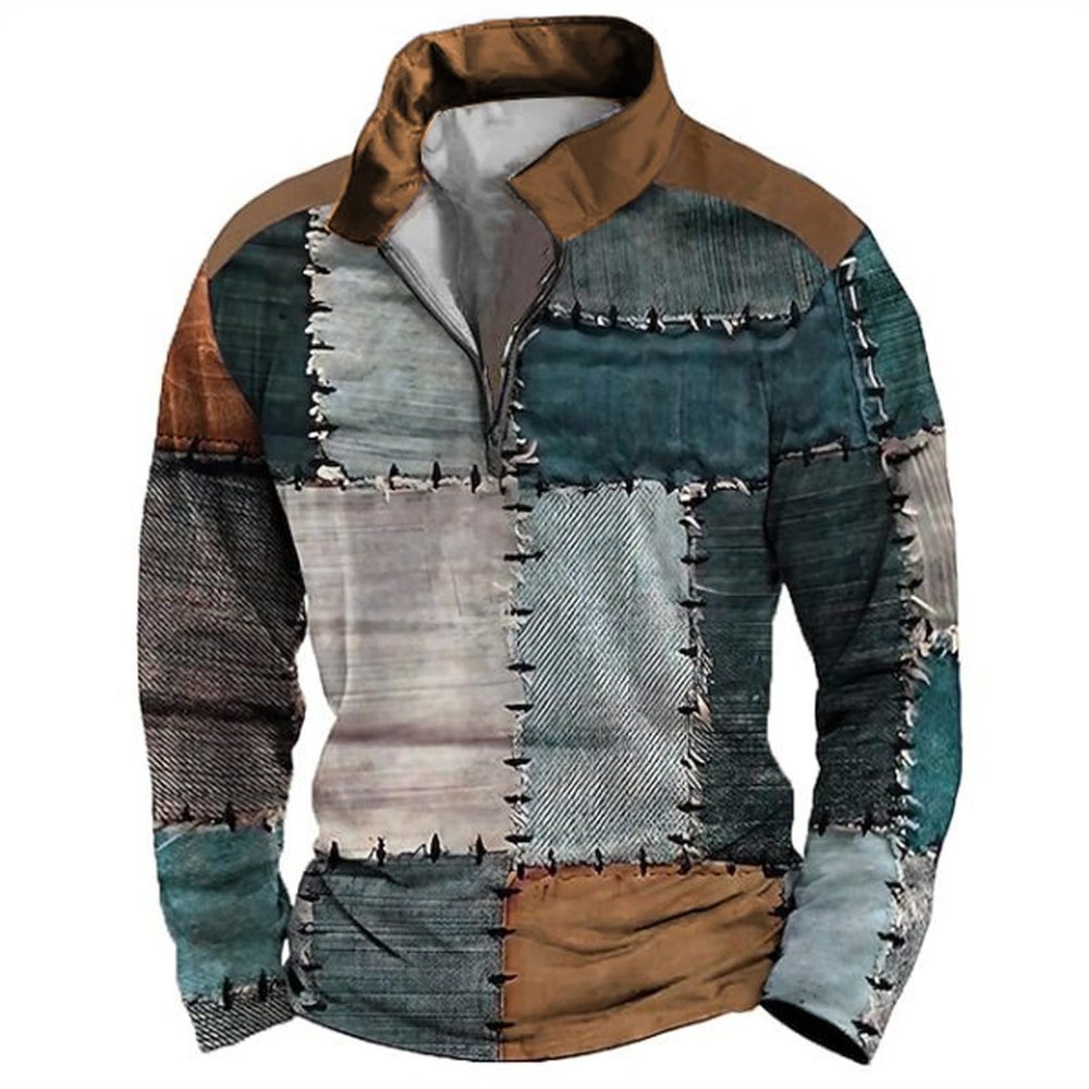 ZYXTIM Men's Hippie Funny T Shirts Distressed Novelty Printed Long Sleeve Sweatshirts Oversize Patchwork Casual Pullover Tops(Blue01,Medium)