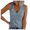 Summer Tank Tops for Women 2024 Trendy Casual Waffle Knit V-Neck Henley Shirts Cute Sleeveless Loose Button Up Tee Shirts Blue view 1