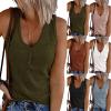 Summer Tank Tops for Women 2024 Trendy Casual Waffle Knit V-Neck Henley Shirts Cute Sleeveless Loose Button Up Tee Shirts Blue view 2