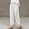 Women's Cotton Linen Casual Capris Pants Elastic Waisted Harem Pants Baggy Comfy Sweatpants Tapered Ankle Trousers view 2