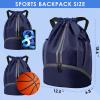 BROTOU Soccer Bags, Football Backpack, Volleyball Bag, Drawstring Backpack with Ball and Shoe Compartment, Football bags for Equipment Swim Gym Bag (Dark Blue) view 3