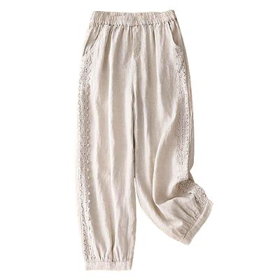 Women's Cotton Linen Casual Capris Pants Elastic Waisted Harem Pants Baggy Comfy Sweatpants Tapered Ankle Trousers