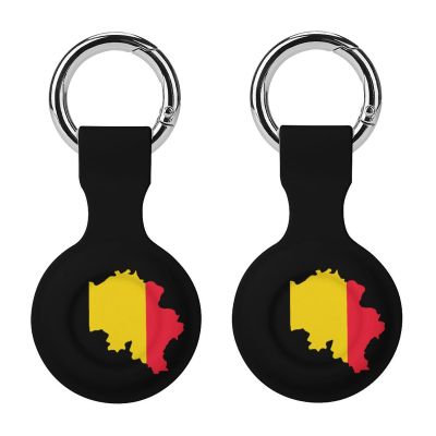 Belgian Map Flag Protective Case Compatible with AirTag Silicone Case Key Finder with Keychain for Bags Pets 2PCS