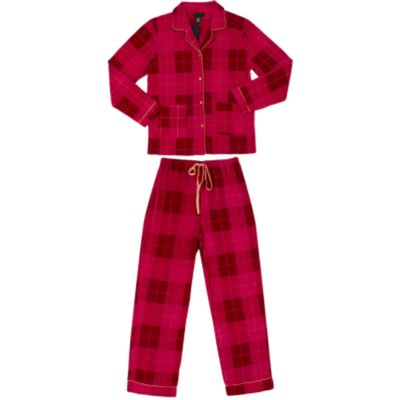 COUVER Womens Ladies Fleece PJ Pajama Set, Plaid/Red (1 set), Size L