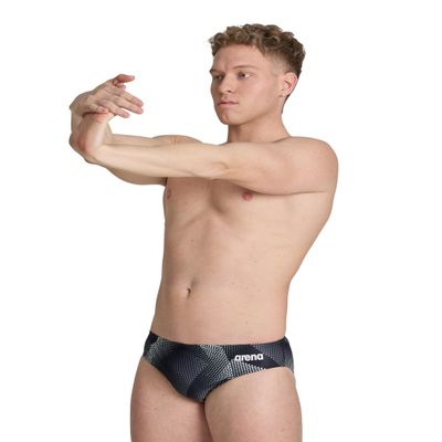 ARENA Mens Swim Brief Halftone Team Print MaxLife Athletic Swimwear Professional Training Swimsuit Sports Bathing Suit, Team Black, US Size 38