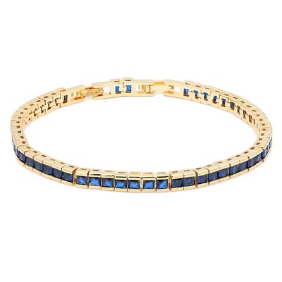 Lavencious AAA Cubic Zirconia Princess Cut 4MM Tennis Bracelet 7" Length + 1" Extension for Women Bridal Party Jewelry (Gold Blue)