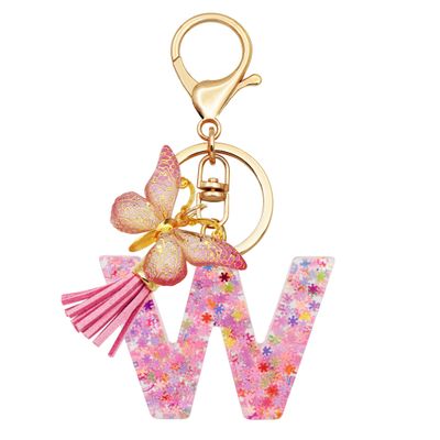 TTYY Initial Letter Keychain for Women Gift for Young Teenage Girl Gifts for Christmas to Mom Daughter Pink tassel (pink snow Letter W)