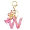 TTYY Initial Letter Keychain for Women Gift for Young Teenage Girl Gifts for Christmas to Mom Daughter Pink tassel (pink snow Letter W) view 1