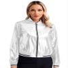 ACSUSS Women's Holographic Jacket Long Sleeve Zipper Shiny Sparkly Bomber Jackets Outerwear Silver XX-Large view 1