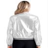 ACSUSS Women's Holographic Jacket Long Sleeve Zipper Shiny Sparkly Bomber Jackets Outerwear Silver XX-Large view 2