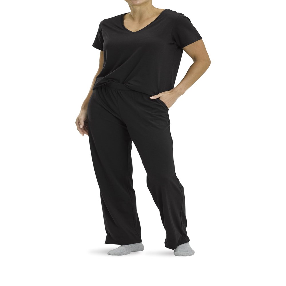 No Nonsense Women's Short Sleeve Sleep Tee and Pajama Pant 2 Piece Sleepwear Set, Black, X-Large