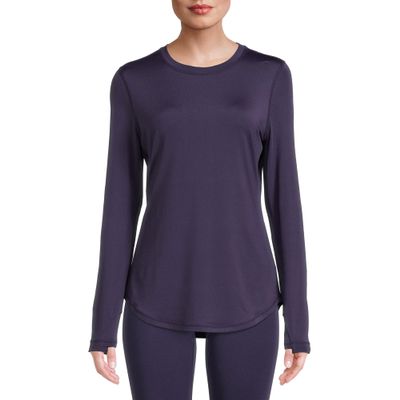 Cuddl Duds ClimateRight Women's Long-Sleeve Crew Neck Base Layer Top (US, Alpha, Medium, Regular, Regular, Navy)