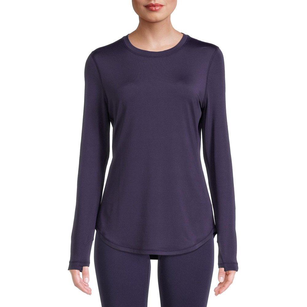 Cuddl Duds ClimateRight Women's Long-Sleeve Crew Neck Base Layer Top (US, Alpha, Medium, Regular, Regular, Navy)
