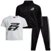 Pro Athlete Boys Tracksuit Set - 3 Piece Breathable Tricot Zip Up Sweatshirt Athletic Graphic Tees & Jogger Sweatpants, Size 10, Black/White view 1