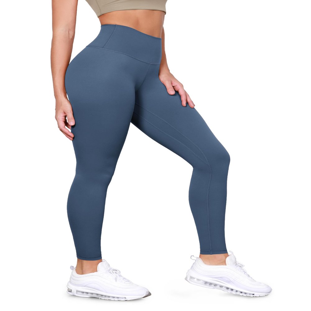 ODODOS Tummy Control Full Length Compression Leggings with Inner Pocket for Women, 28" High Waist Workout Running Yoga Pants, Ink Blue, Medium
