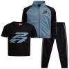 Pro Athlete Boys Tracksuit Set - 3 Piece Breathable Tricot Zip Up Sweatshirt Athletic Graphic Tees & Jogger Sweatpants, Size 8, Dusty Blue/Black view 1