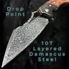 TACTICAL GEARZ Damascus Pocket Knife, Custom Carved Rosewood Handle, Includes Custom Leather Sheath (Timber XT) view 2