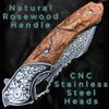 TACTICAL GEARZ Damascus Pocket Knife, Custom Carved Rosewood Handle, Includes Custom Leather Sheath (Timber XT) view 4