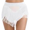 Agoky Women's Fringe Tassel Shorts Shiny Rhinestones Mesh Patchwork Booty Dance Bottom Rave White Medium view 1