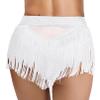 Agoky Women's Fringe Tassel Shorts Shiny Rhinestones Mesh Patchwork Booty Dance Bottom Rave White Medium view 2
