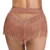 Agoky Women's Fringe Tassel Shorts Shiny Rhinestones Mesh Patchwork Booty Dance Bottom Rave Brown XX-Large view 2