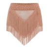 Agoky Women's Fringe Tassel Shorts Shiny Rhinestones Mesh Patchwork Booty Dance Bottom Rave Brown XX-Large view 3