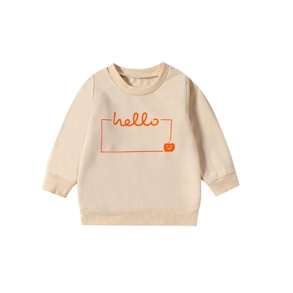 EnJoCho Toddler Mini Blouse Autumn Children's Sweater European And American Festival Long Sleeve Letter Pumpkin Print Beige, 2-3T