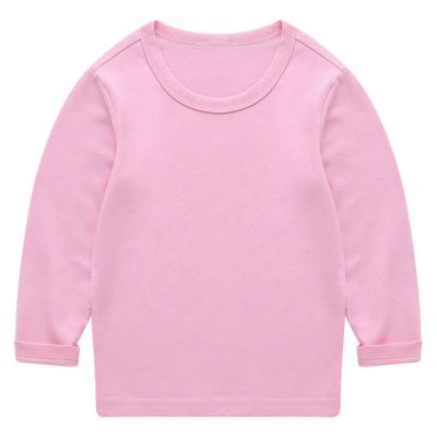 Toddler Boys Girls Bodysuit Kids Sweatshirts Soft Cotton Warm Crewneck Round Neck Long Sleeve Solid Color Tops Pink