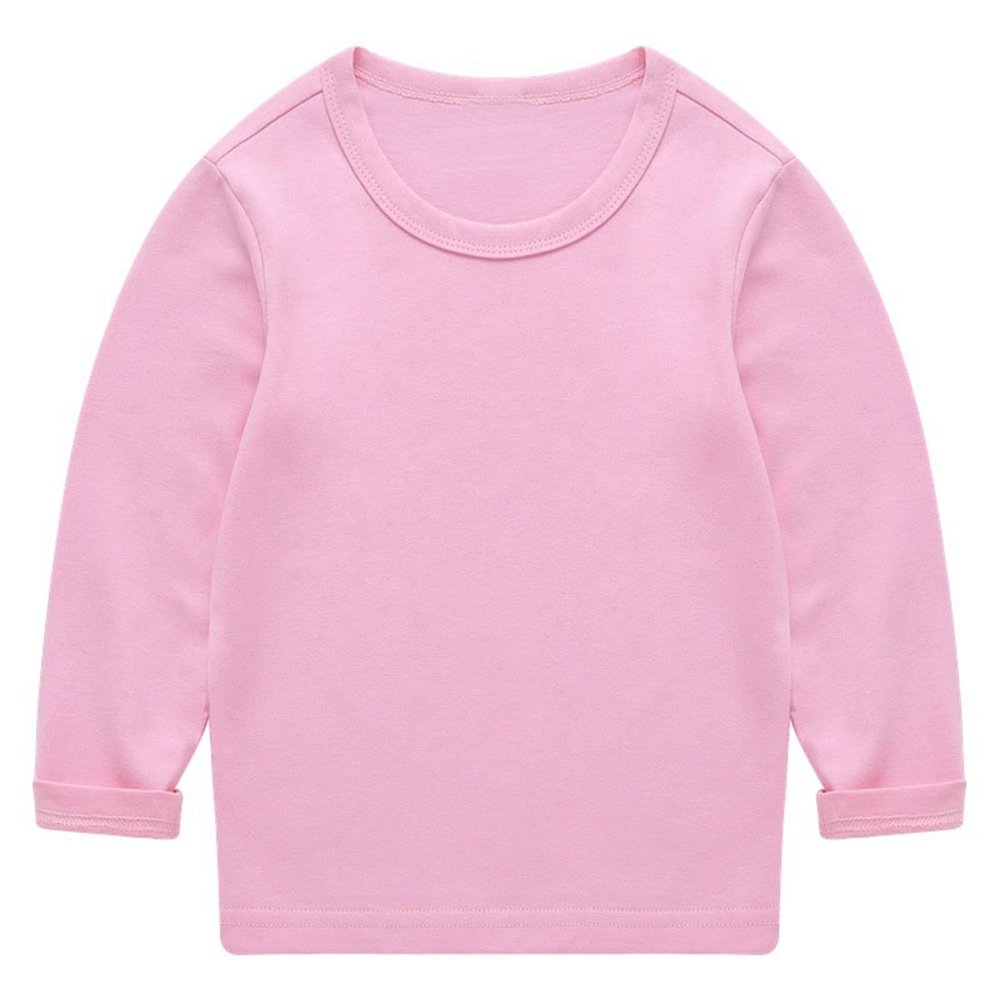 Toddler Boys Girls Bodysuit Kids Sweatshirts Soft Cotton Warm Crewneck Round Neck Long Sleeve Solid Color Tops Pink