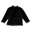 EnJoCho Toddler 2023 Tops Infant Girl Solid Colour Striped Ruffle Neckline Wooden Ear Hem Long Sleeve Inner Pullover Tops Black