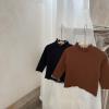 EnJoCho Toddler 2023 Tops Infant Girl Solid Colour Striped Ruffle Neckline Wooden Ear Hem Long Sleeve Inner Pullover Tops Black view 3