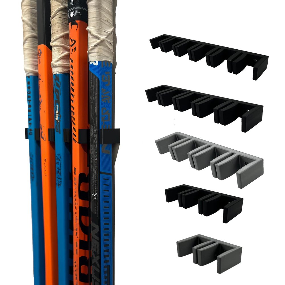 Bold Print Labs Wall Mount Hockey Stick Holder | Ice Hockey Stick Organizer (Black, 6 Stick Wall Mount)
