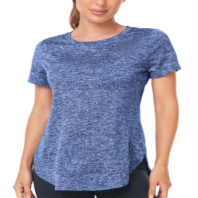 Absttith Women Fitness Tops Dry Fit Fishing Hiking Running Short Sleeve Crew Neck Soprt Tee Side Split Navy Small