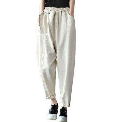 Womens Casual Capri Pants Elastic Waisted Harem Pants Baggy Sweatpants Fashion Streetwear Loose Fit Jogger Hiking Pants White