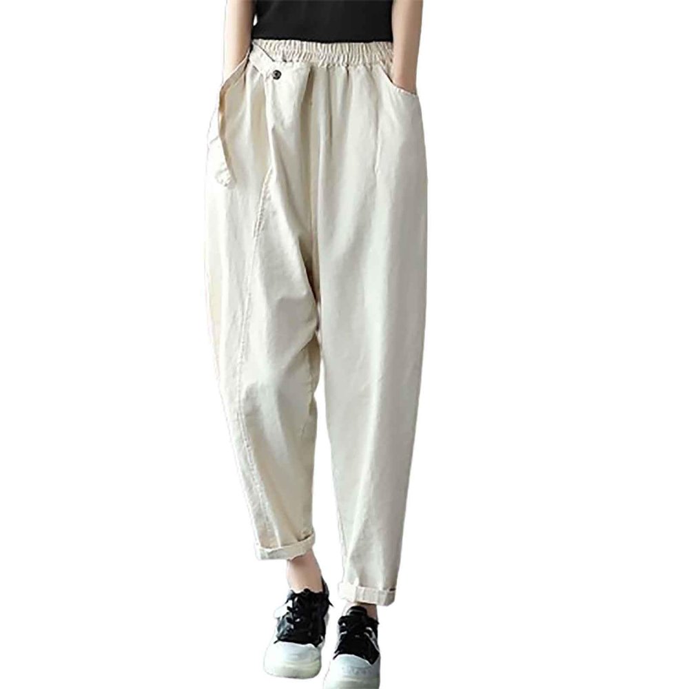 Womens Casual Capri Pants Elastic Waisted Harem Pants Baggy Sweatpants Fashion Streetwear Loose Fit Jogger Hiking Pants White