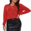 BERESIA Women's Spring Tops 2025 Fashion V Neck Long Sleeve Knit Tops Casual Pullover Sweater, Red, M view 1