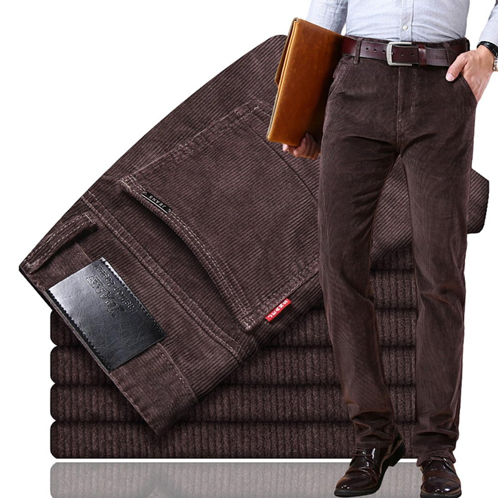 Men's Classic-Fit Corduroy Pant, Men Straight Fit Flat-Front Casual Loose Stretch Corduroy Pant (Coffee,28)