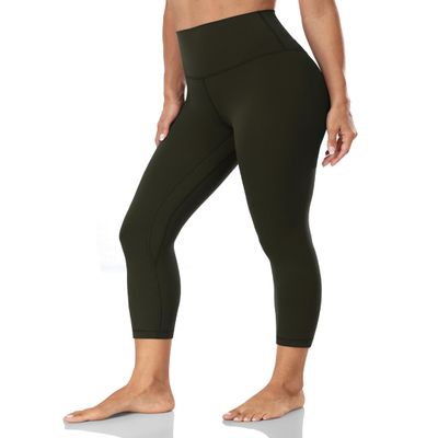 HeyNuts Yoga Pro Women's Buttery Soft Yoga Capris Leggings, High Waisted Compression Workout Yoga Lounge 3/4 Cropped Pants 21" Dark Olive L(12)