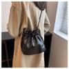 Small Leather Drawstring Bucket Bag Hobo Bucket Bags and Purses Crossbody Bucket Satchel Bag Soft Drawstring Purse (Black) view 2