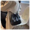 Small Leather Drawstring Bucket Bag Hobo Bucket Bags and Purses Crossbody Bucket Satchel Bag Soft Drawstring Purse (Black) view 3