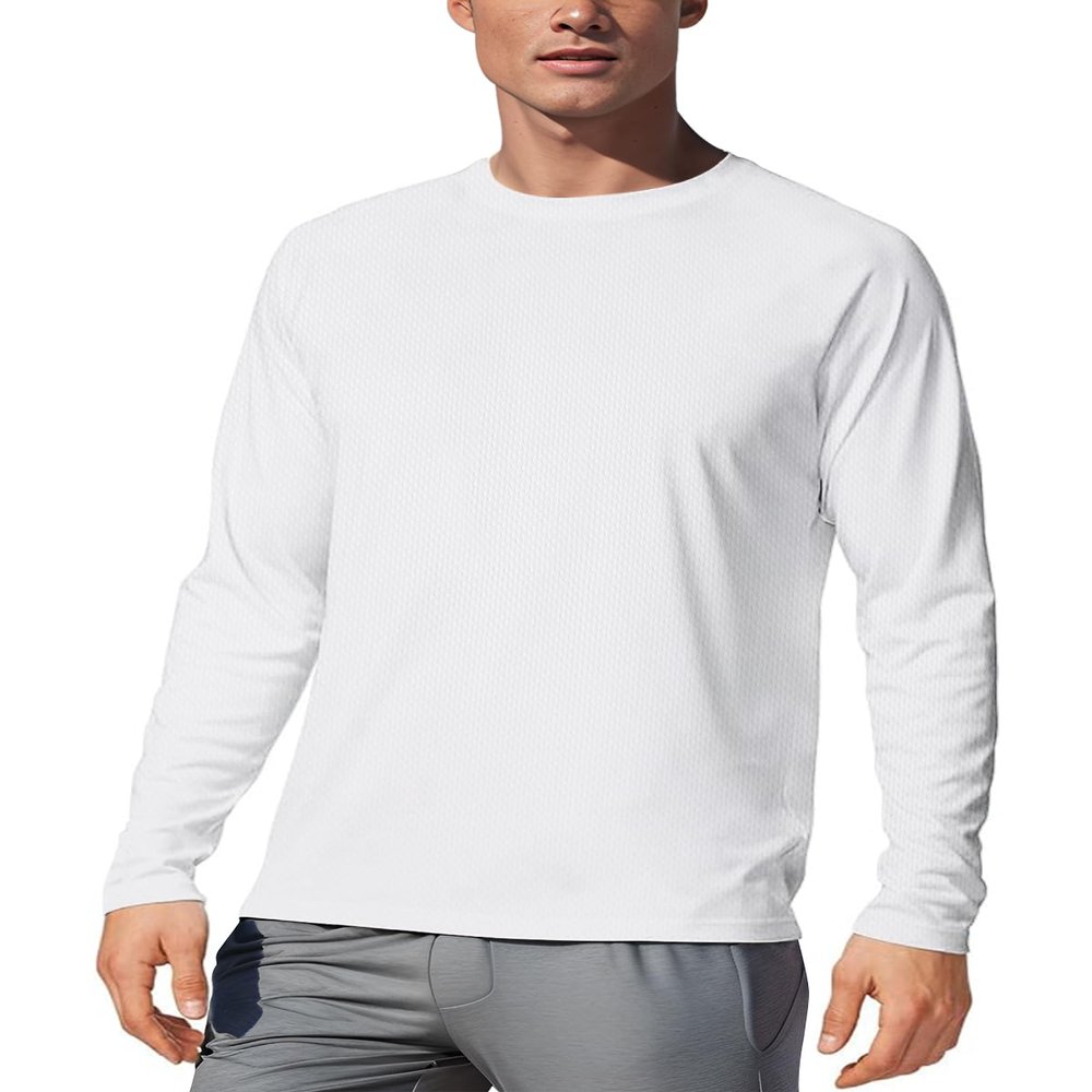 Men's UPF 50+ Long Sleeve Tee Shirts UV Sun Protection Quick Dry Tee Shirt Swim Athletic Running Workout White