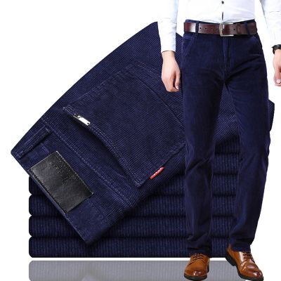 Men's Classic-Fit Corduroy Pant, Men Straight Fit Flat-Front Casual Loose Stretch Corduroy Pant (Blue,28)